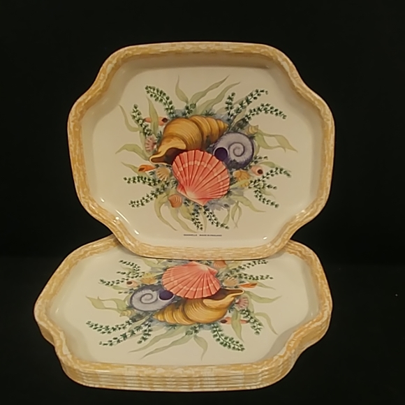 6 Elite Trays Snack Seashells Tin Metalware - Picture 2 of 3